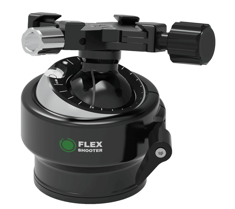 Flexshooter Pro (Silver Edition) Multi-Stativkopf/Teleneiger mit Schraubklemme silber eloxiert silber eloxiert - Schraubklemme - Klemmtyp: Schraubklemme | Kugelfarbe: silber eloxiert