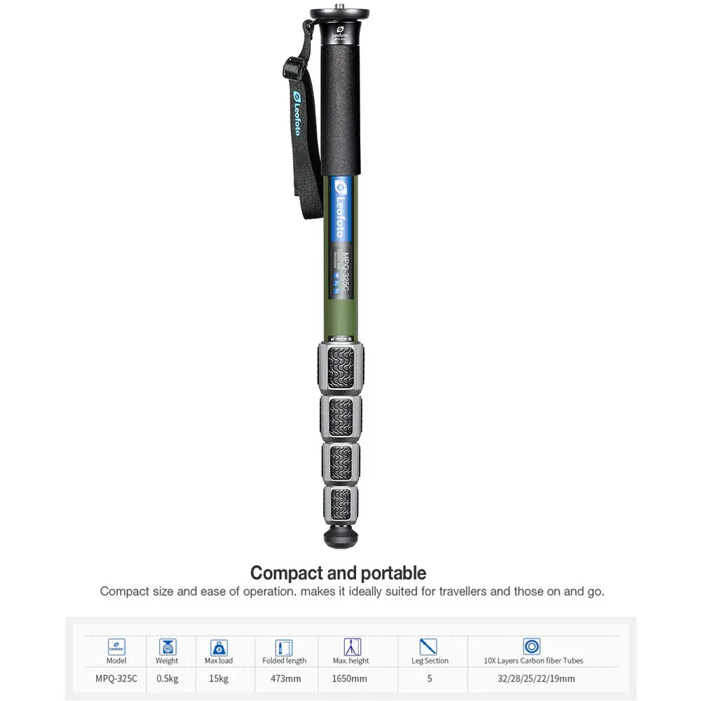 Leofoto MPQ-325C Olive Einbein-Stativ aus Karbon