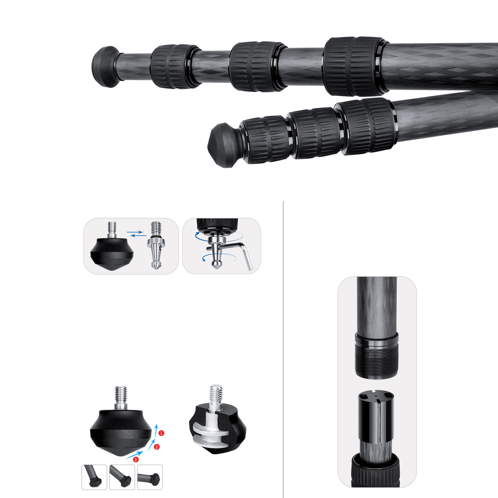 Trípode de carbono Leofoto LO-284C con columna central nivelable