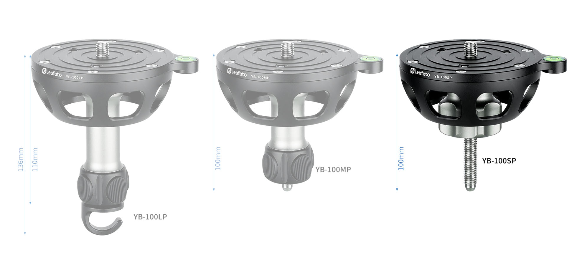 Leofoto YB-100SP bol de mise à niveau pour prises de demi-coque de 100 mm poignée étoile (poignée courte) - Option de gestion: manche court avec poignée en étoile