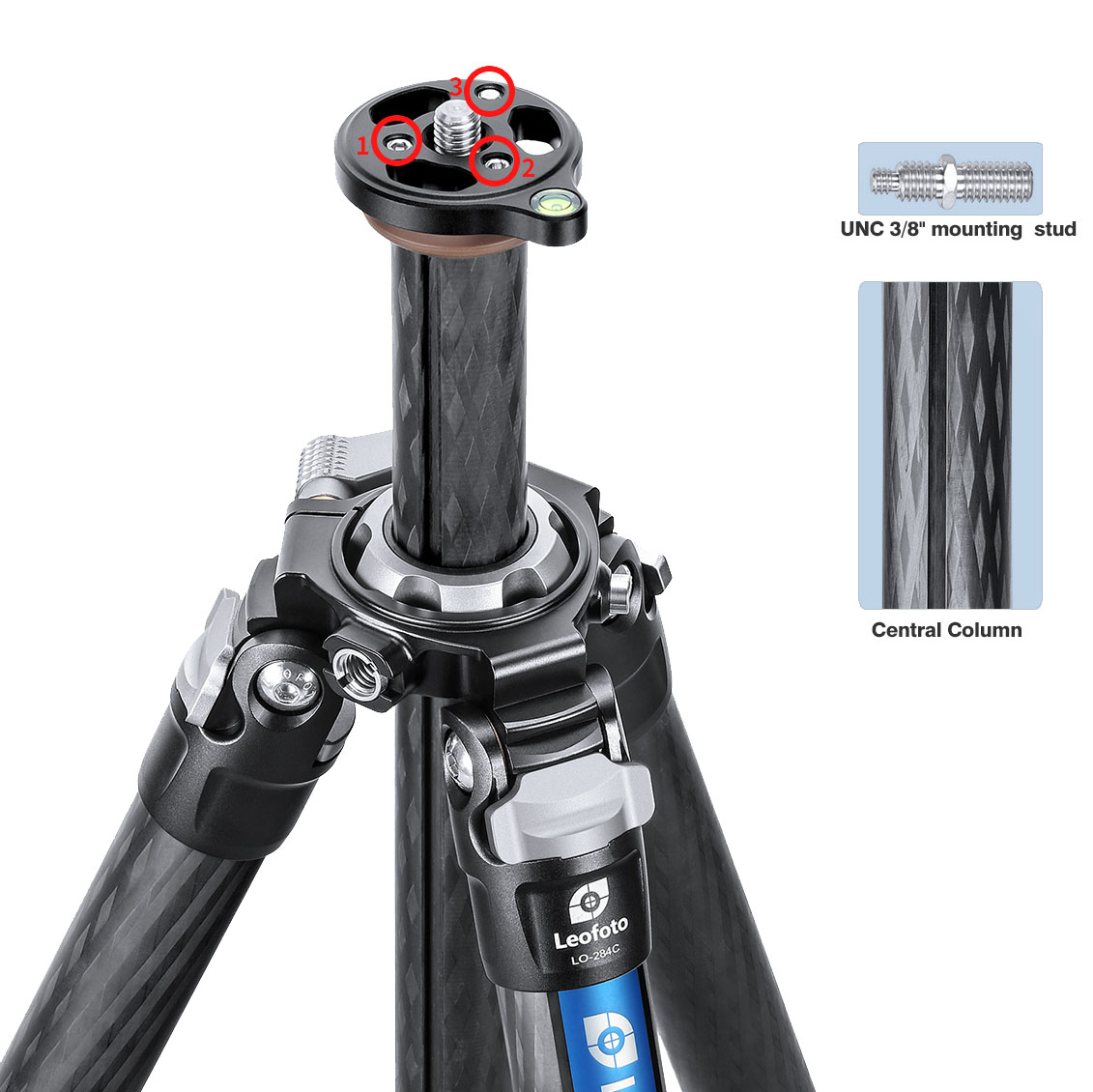 Trípode de carbono Leofoto LO-284C con columna central nivelable