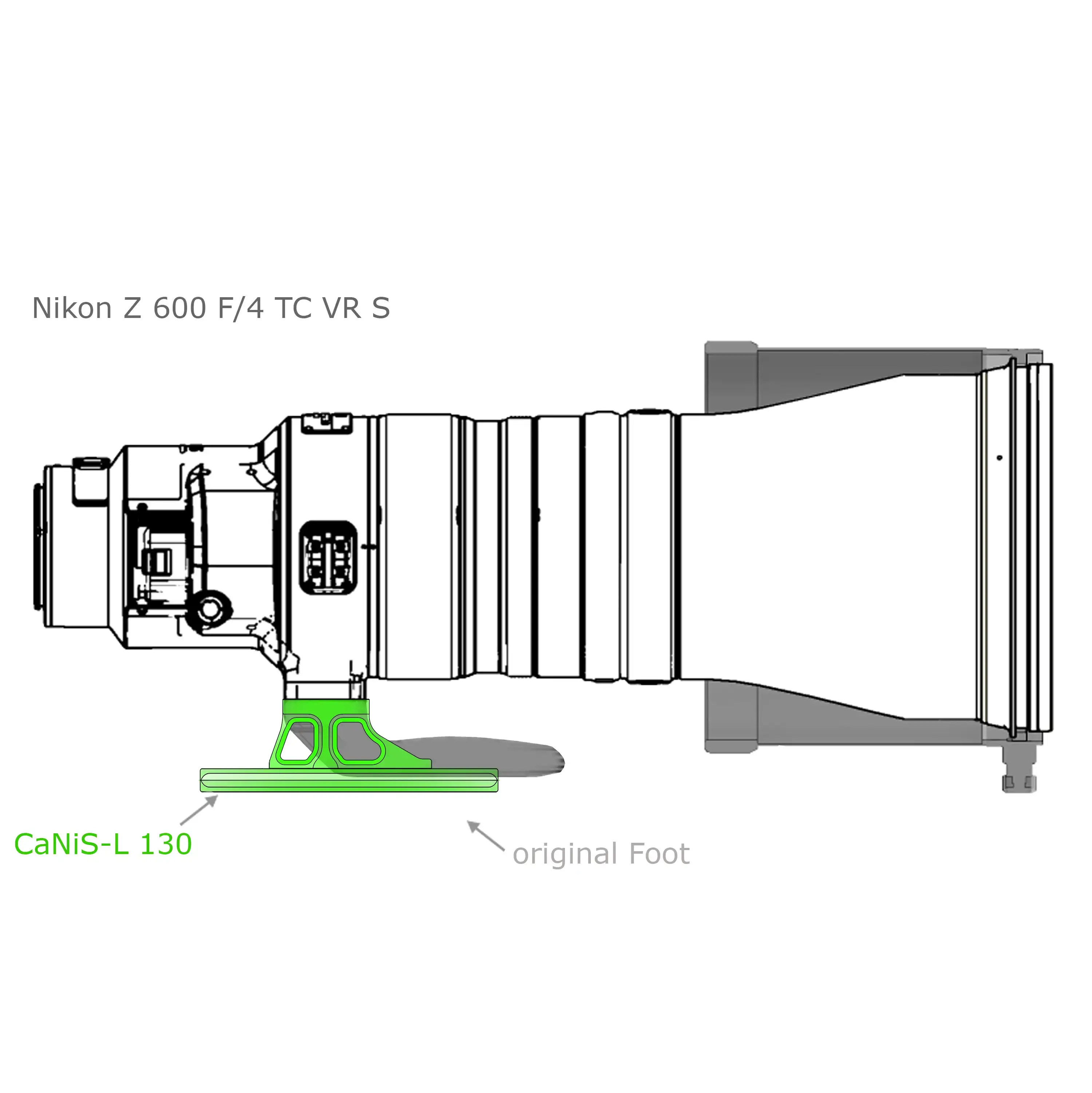 Modularer Objektiv-Ersatzfuß CaNiS-L 130 für Teleobjektive von Nikon-Canon-Sony-Sigma OP-130 (130 mm) 2 x QD  - CaNiS-L (hoch) - Objektiv-Platte: OP-130 (130 mm) 2 x QD  | Objektiv-Sockel: Canon / Nikon / Sony / Sigma (hoch)