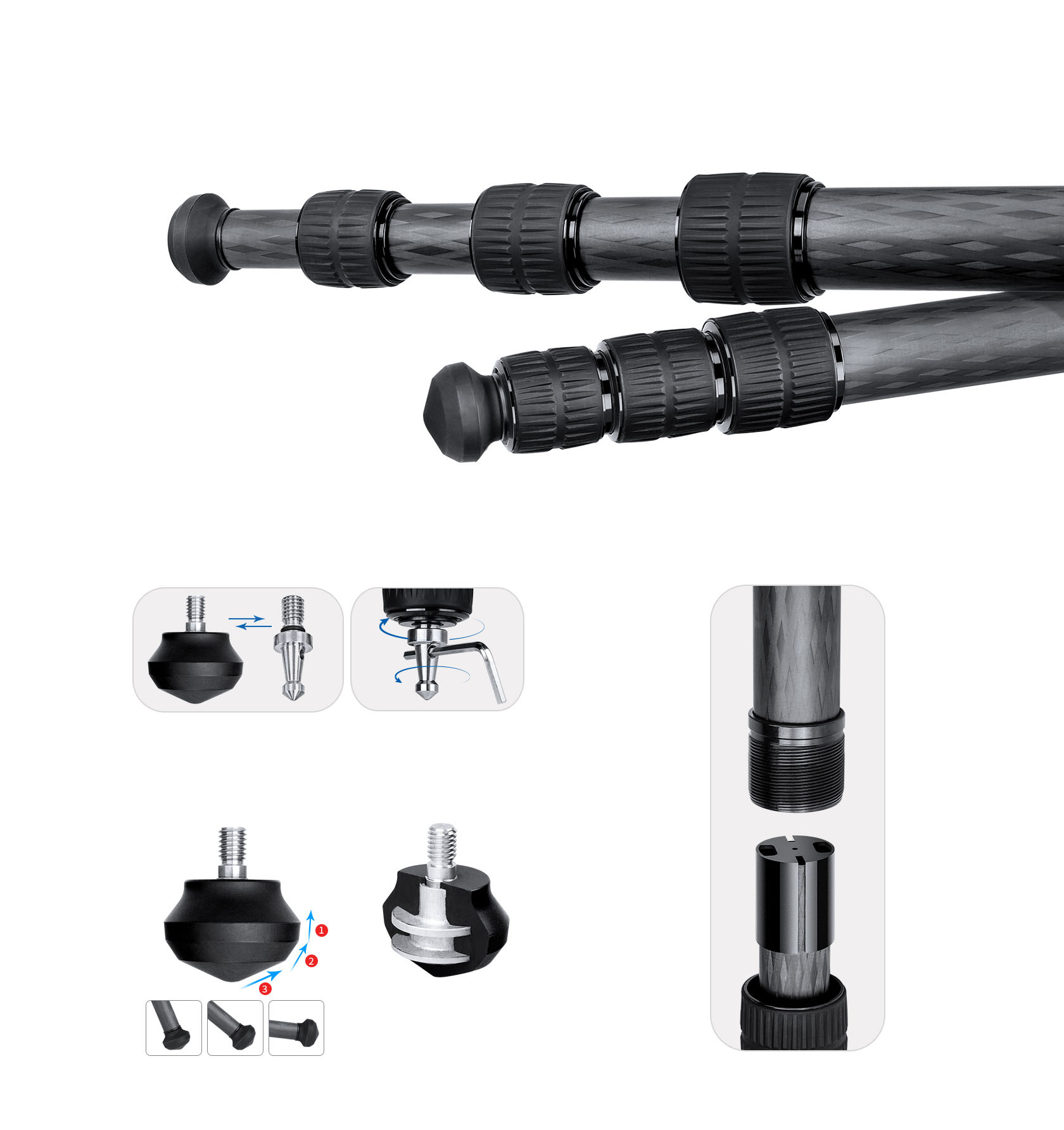 Treppiede in carbonio Leofoto LO-324C con colonna centrale livellabile