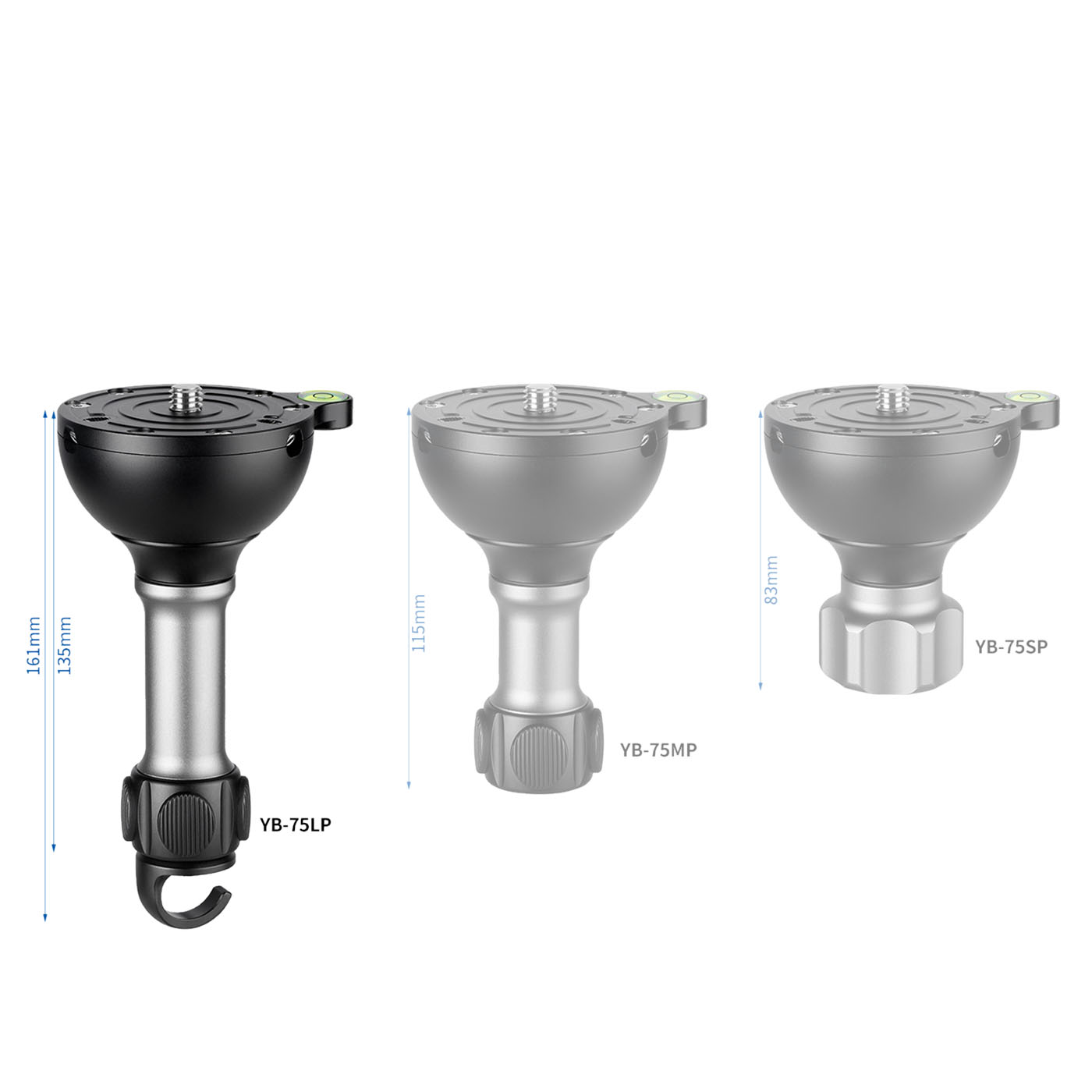 Leofoto YB-75LP Nivellier-Kalotte für 75 mm Halbschalenaufnahmen langer Griff + Haken - Leofoto Griff-Option: langer Griff + Haken