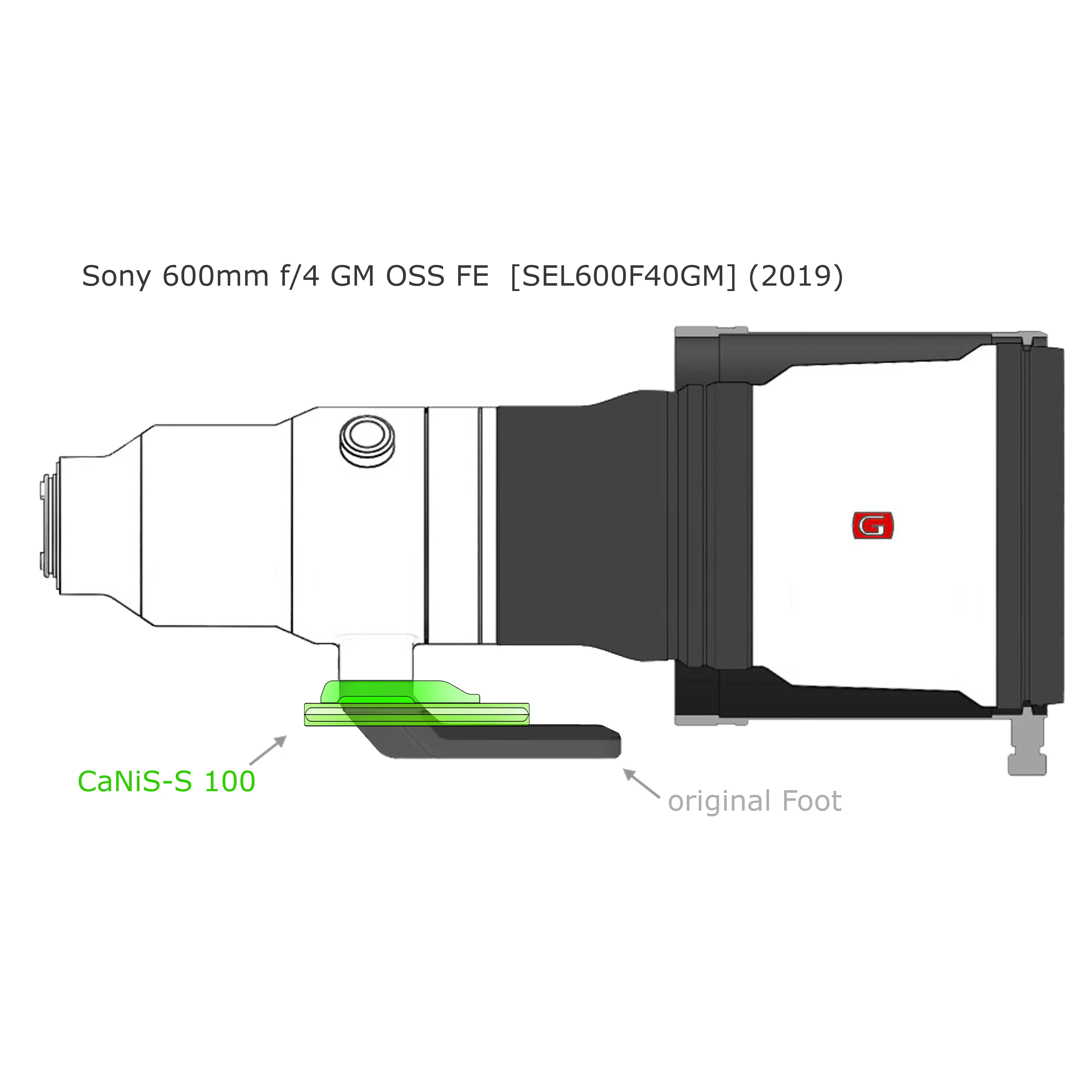 Modular flat lens replacement foot CaNiS-S 100 for telephoto lenses Nikon-Canon-Sony-Sigma OP-100 (100 mm) 2 x QD - CaNiS-S (flat) - Lens base: Canon / Nikon / Sony / Sigma (flat) | Lens plate: OP-100 (100 mm) 2 x QD
