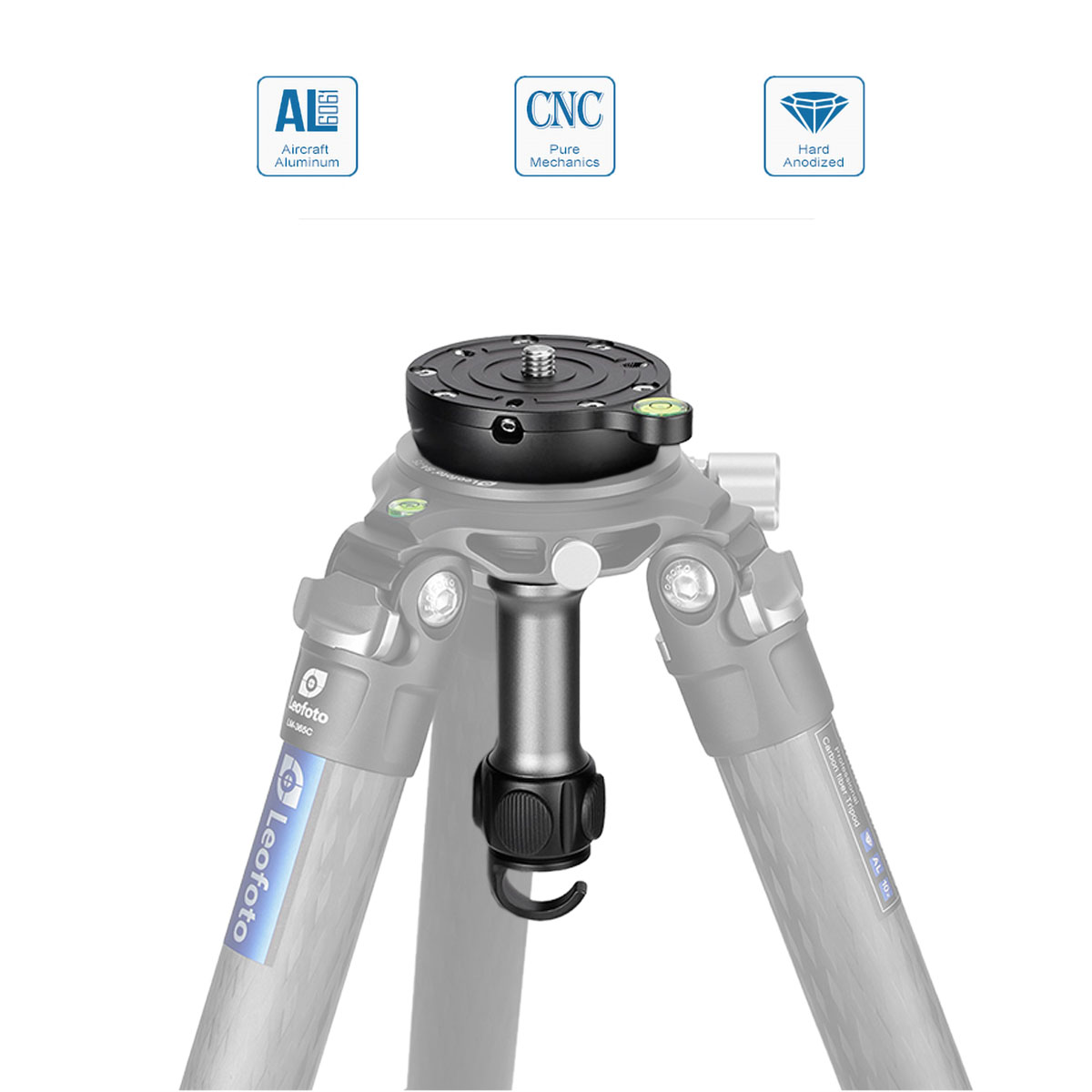Leofoto YB-75LP Nivellier-Kalotte für 75 mm Halbschalenaufnahmen langer Griff + Haken - Leofoto Griff-Option: langer Griff + Haken