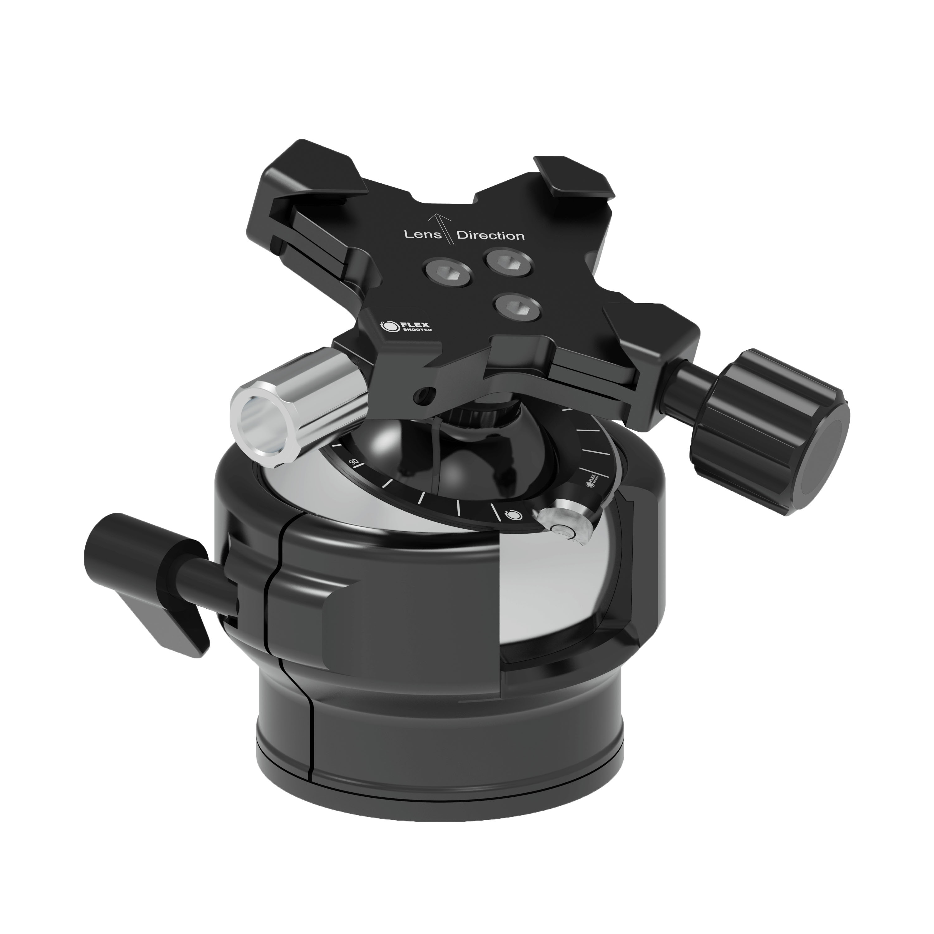 Flexshooter Pro (Silver Edition) Multi-Stativkopf/Teleneiger mit Schraubklemme silber eloxiert silber eloxiert - Schraubklemme