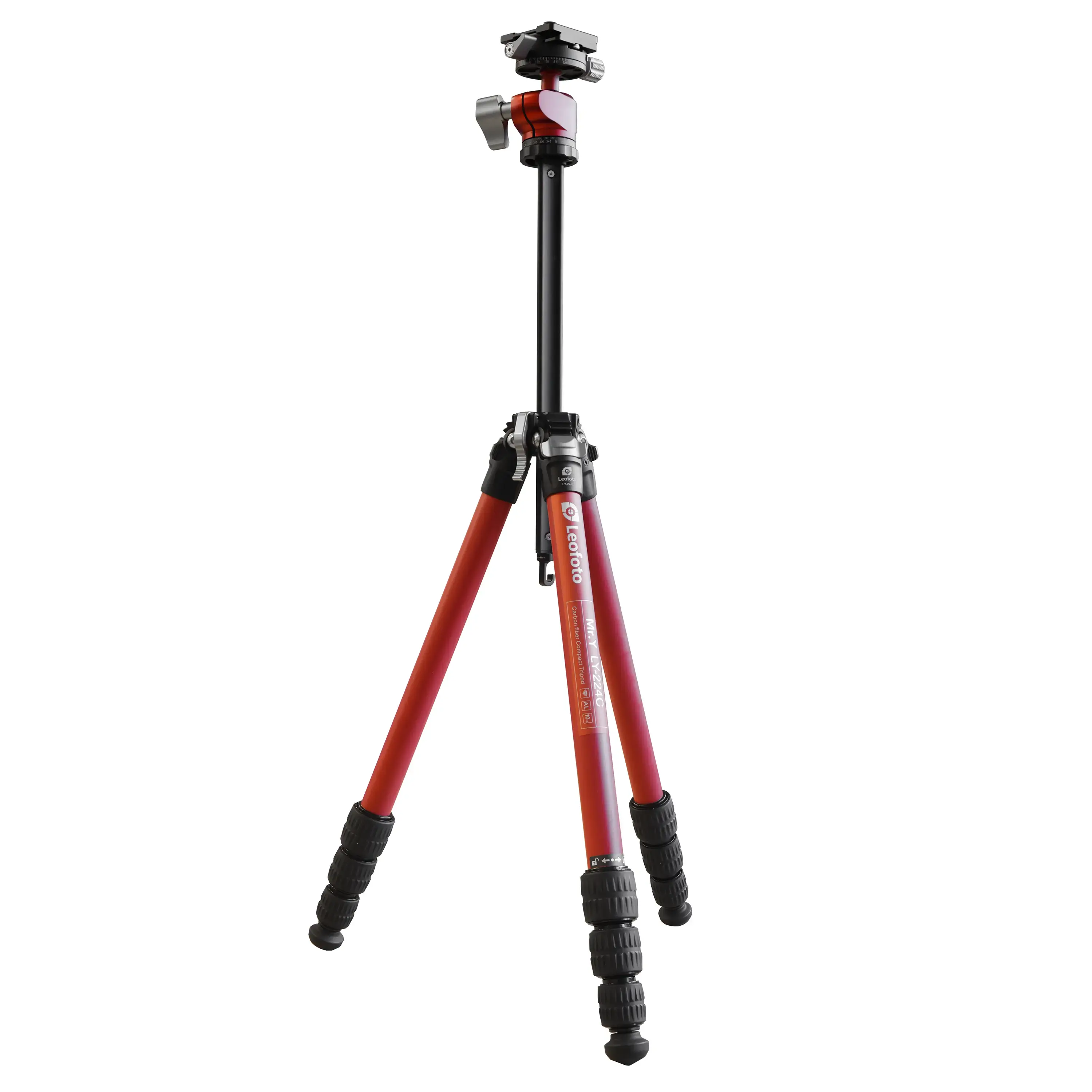 Leofoto LY-224C Treppiede in carbonio + LH-25R Y rosso