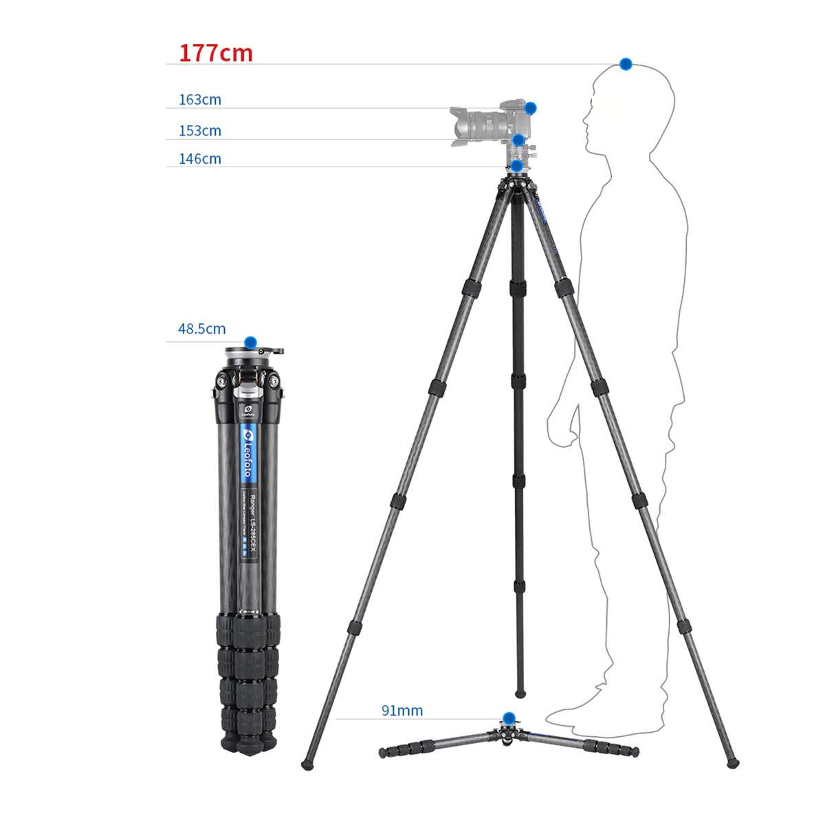 Leofoto LS-325CEX Ranger carbon tripod with integrated leveling