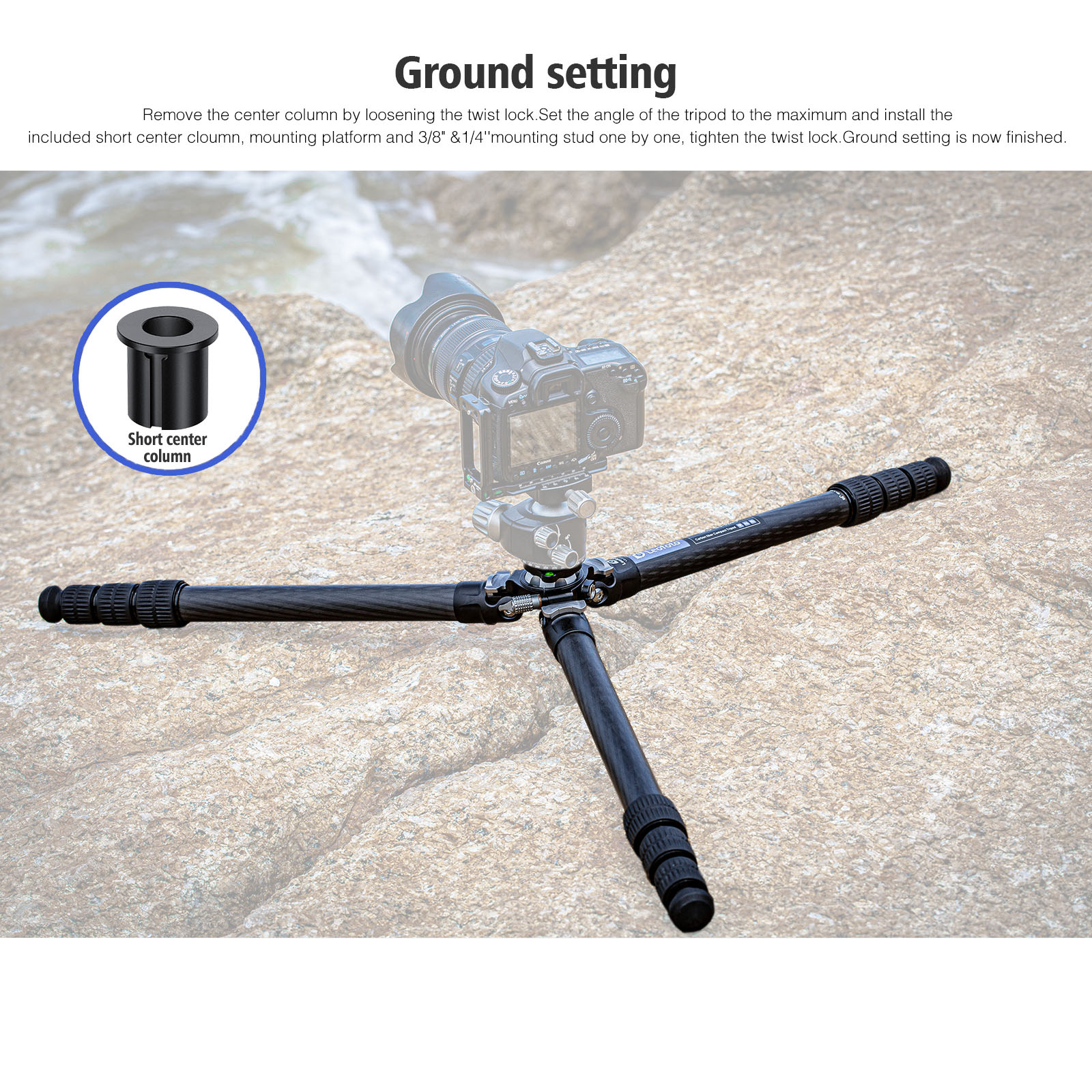 Trípode de carbono Leofoto LO-284C con columna central nivelable