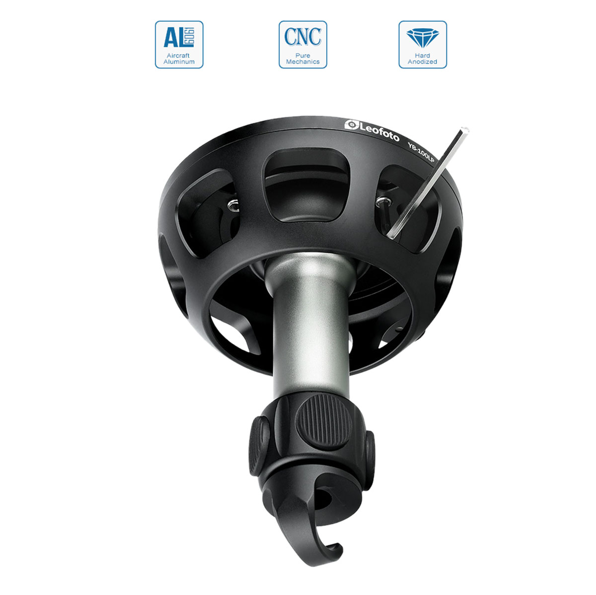 Leofoto YB-100LP Nivellier-Kalotte für 100 mm Halbschalenaufnahmen langer Griff + Haken - Leofoto Griff-Option: langer Griff + Haken