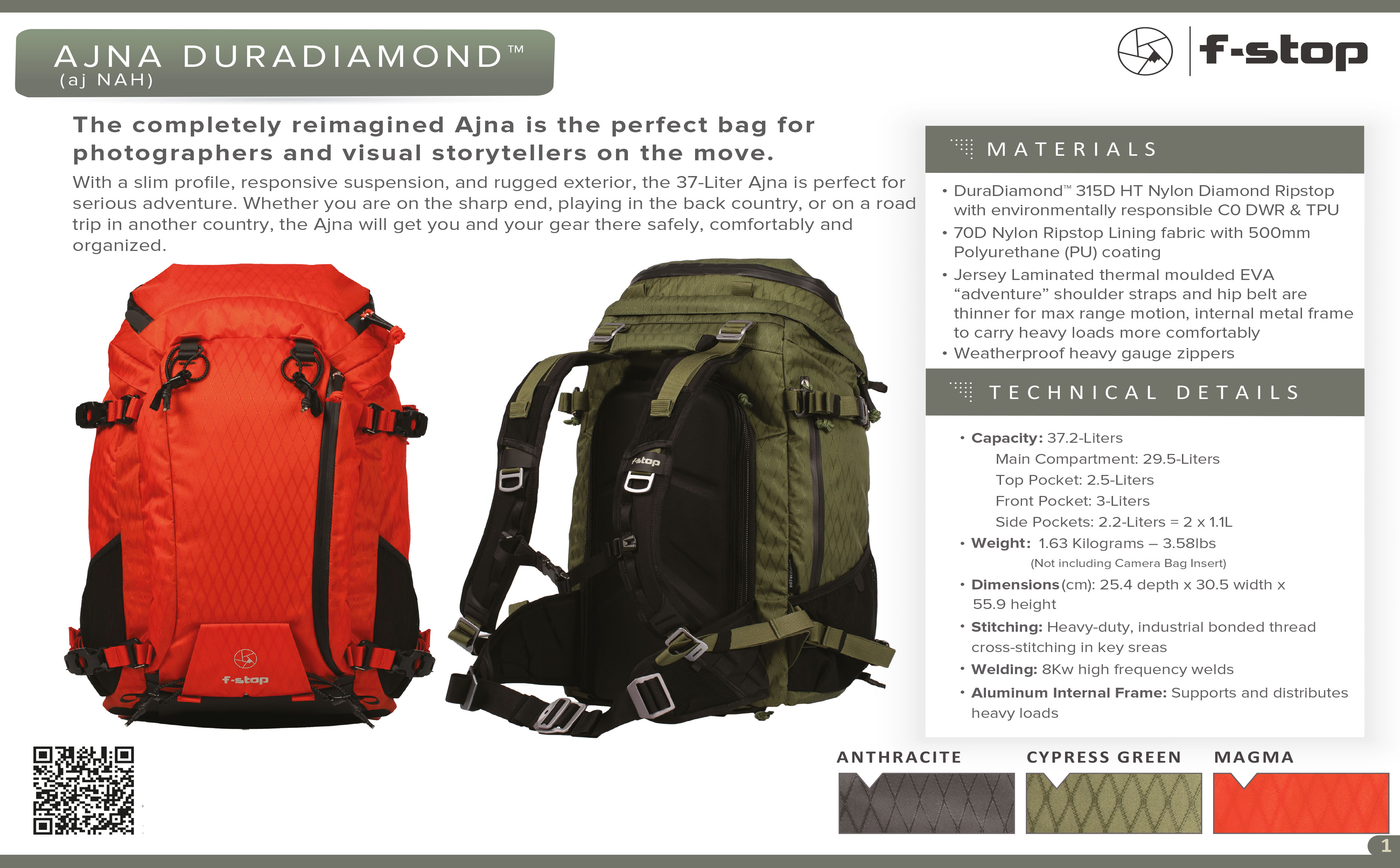 f-stop AJNA 37l DuraDiamond™ Rucksack Essentials Bundle -Cypress Green