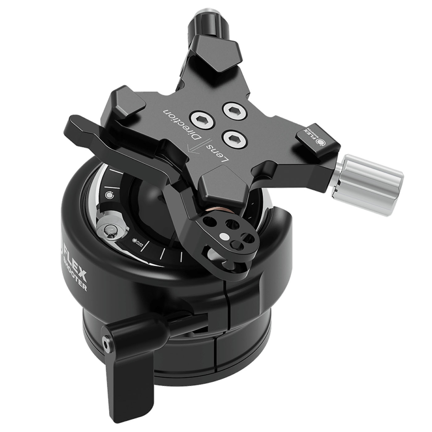 Flexshooter Pro Lever (Silver Edition) Multi-Stativkopf/Teleneiger mit Hebelklemme - Klemmtyp: Hebelklemme | Kugelfarbe: silber eloxiert