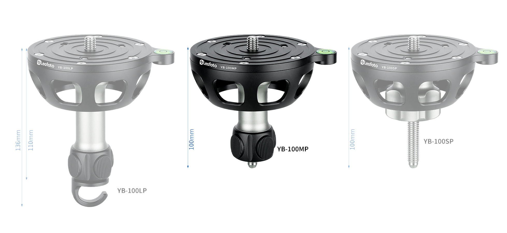 Leofoto YB-100MP Nivellier-Kalotte für 100 mm Halbschalenaufnahmen Standardgriff (ohne Haken) - Leofoto Griff-Option: Standardgriff (ohne Haken)