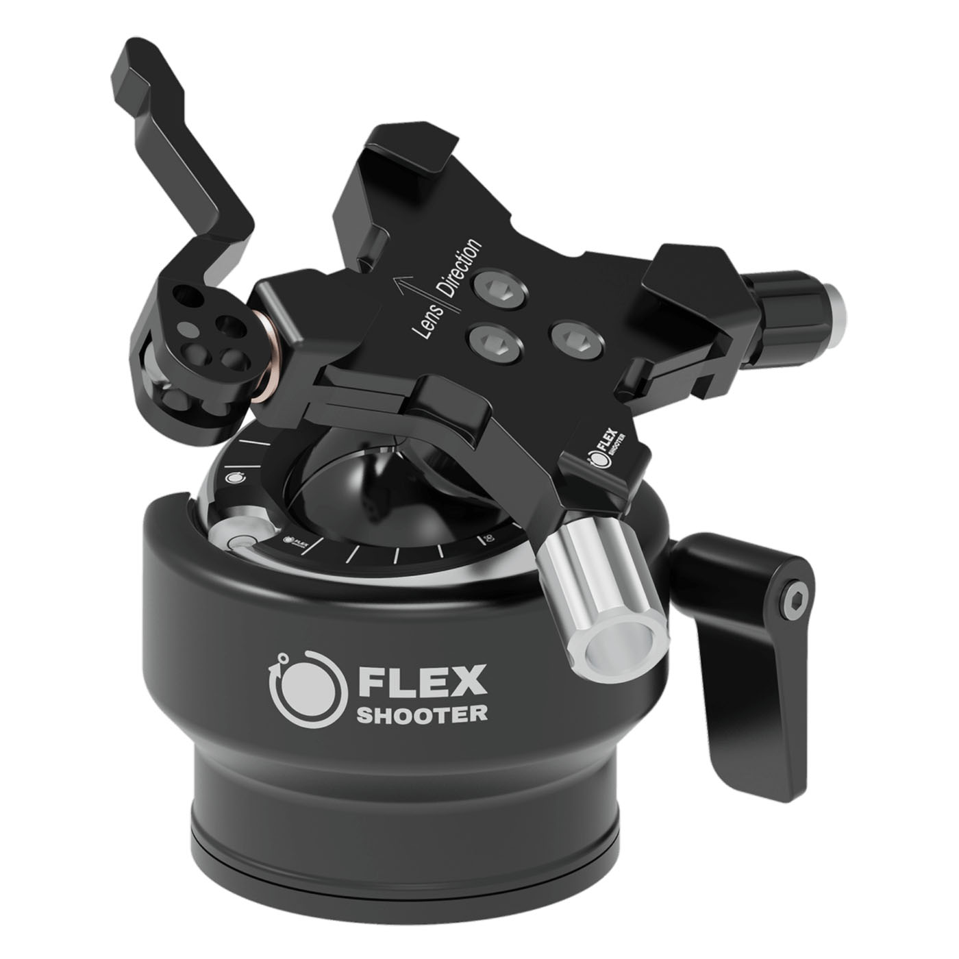 Flexshooter Pro Lever (Silver Edition) Multi-Stativkopf/Teleneiger mit Hebelklemme - Klemmtyp: Hebelklemme | Kugelfarbe: silber eloxiert