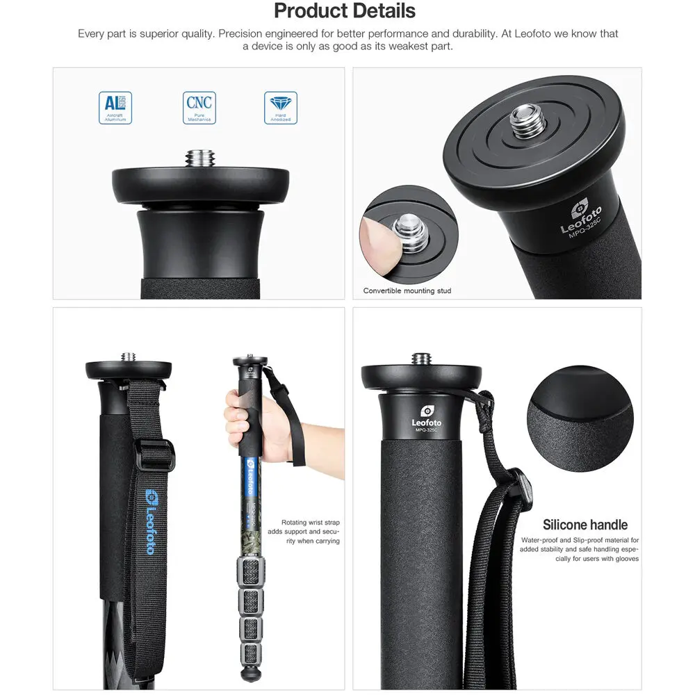 Leofoto MPQ-325C Trípode monopié de camuflaje de carbono