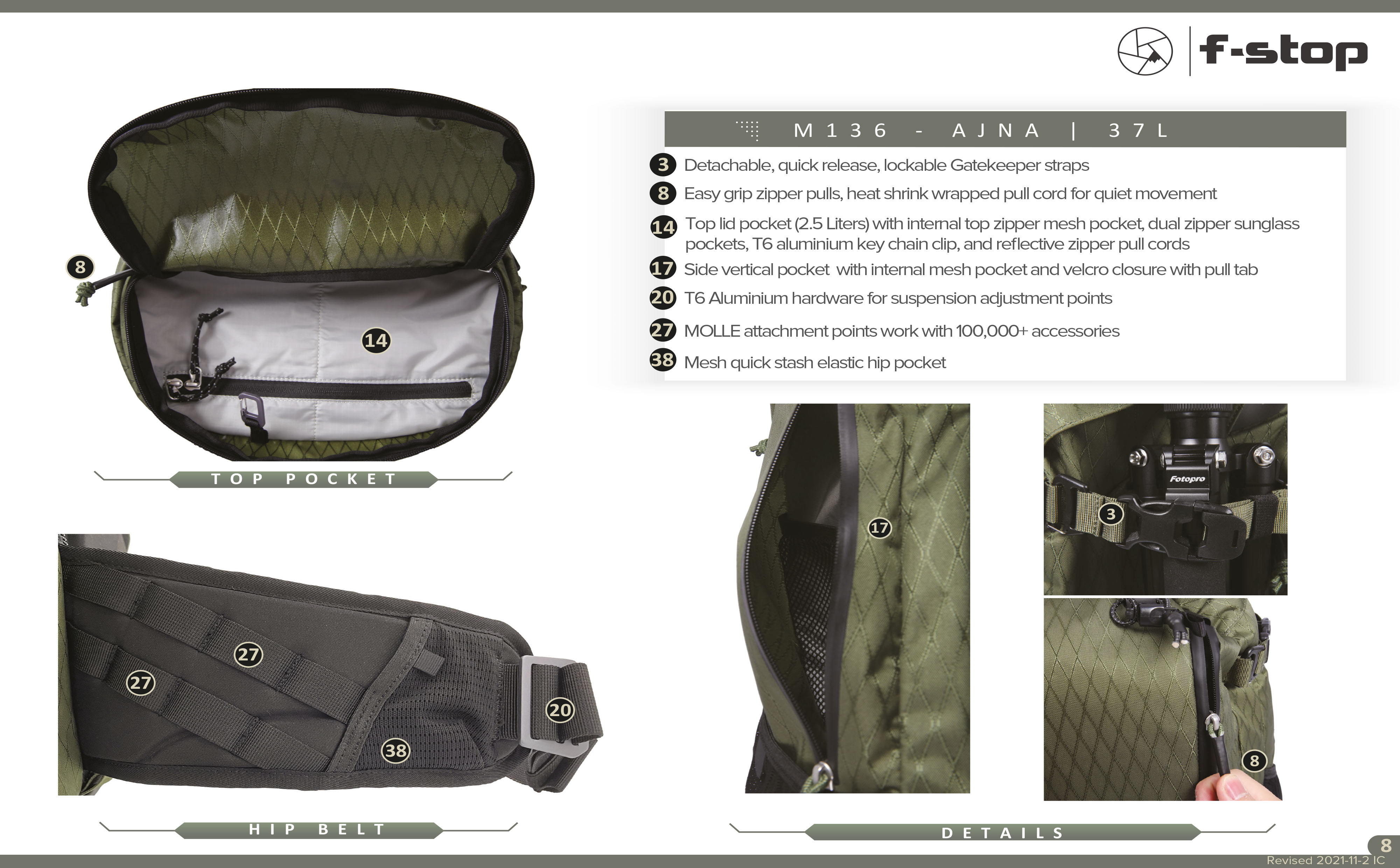 f-stop AJNA 37l DuraDiamond™ Rucksack Essentials Bundle -Cypress Green